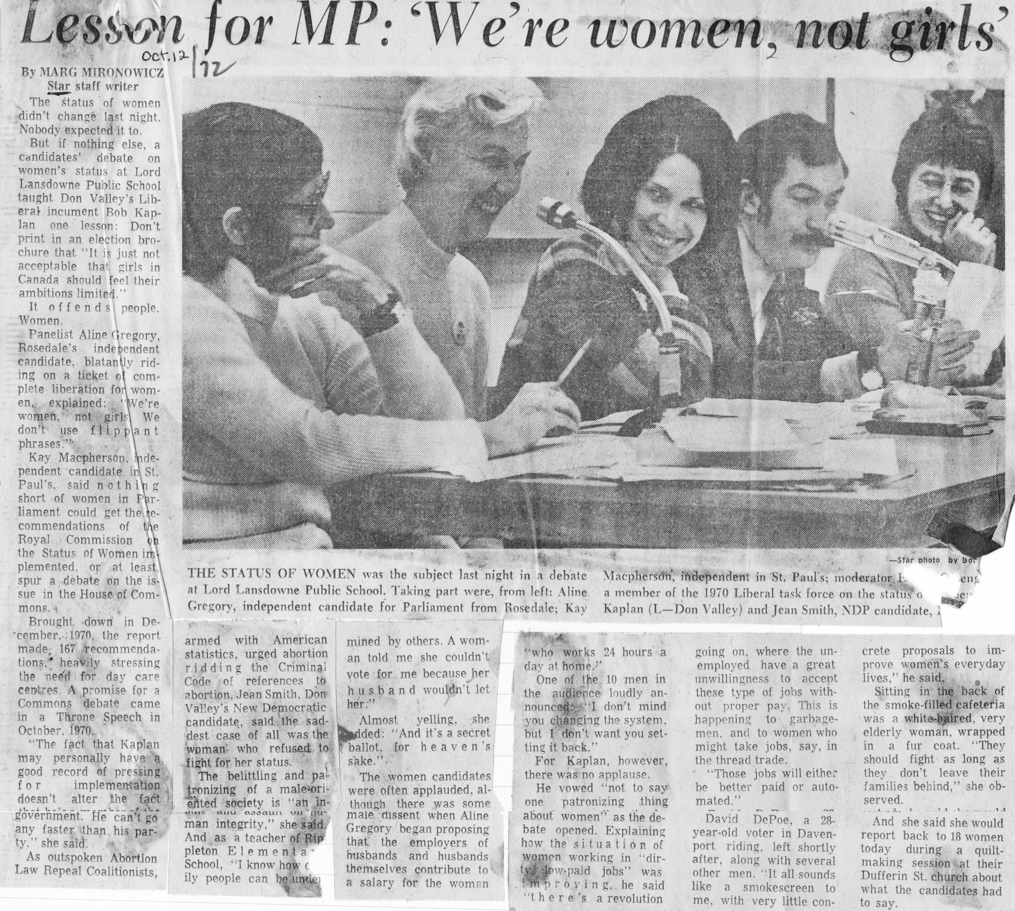 We're Women, Not Girls - Toronto Star, Oct 12 1972