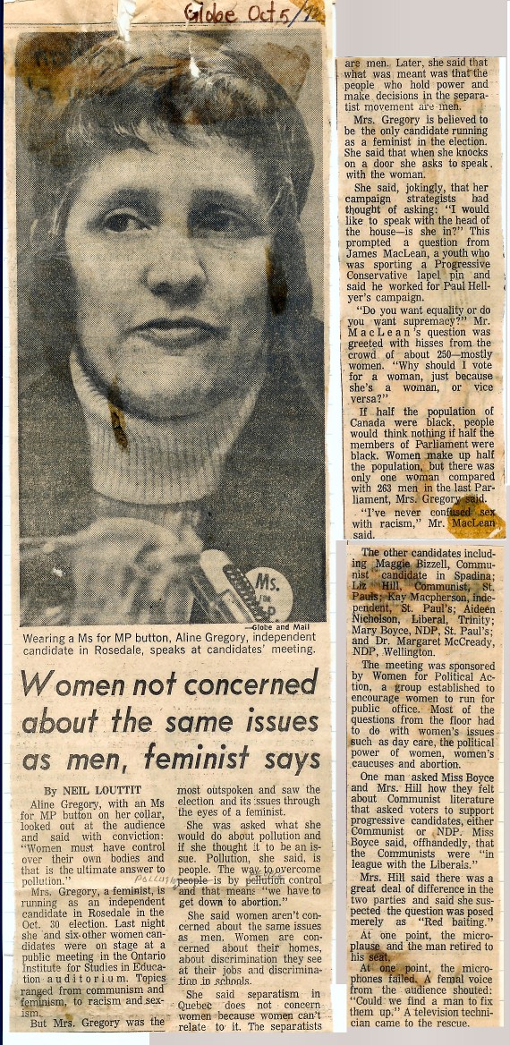 Women not concerned about the same issues as men - Globe and Mail, Oct 5, 1972