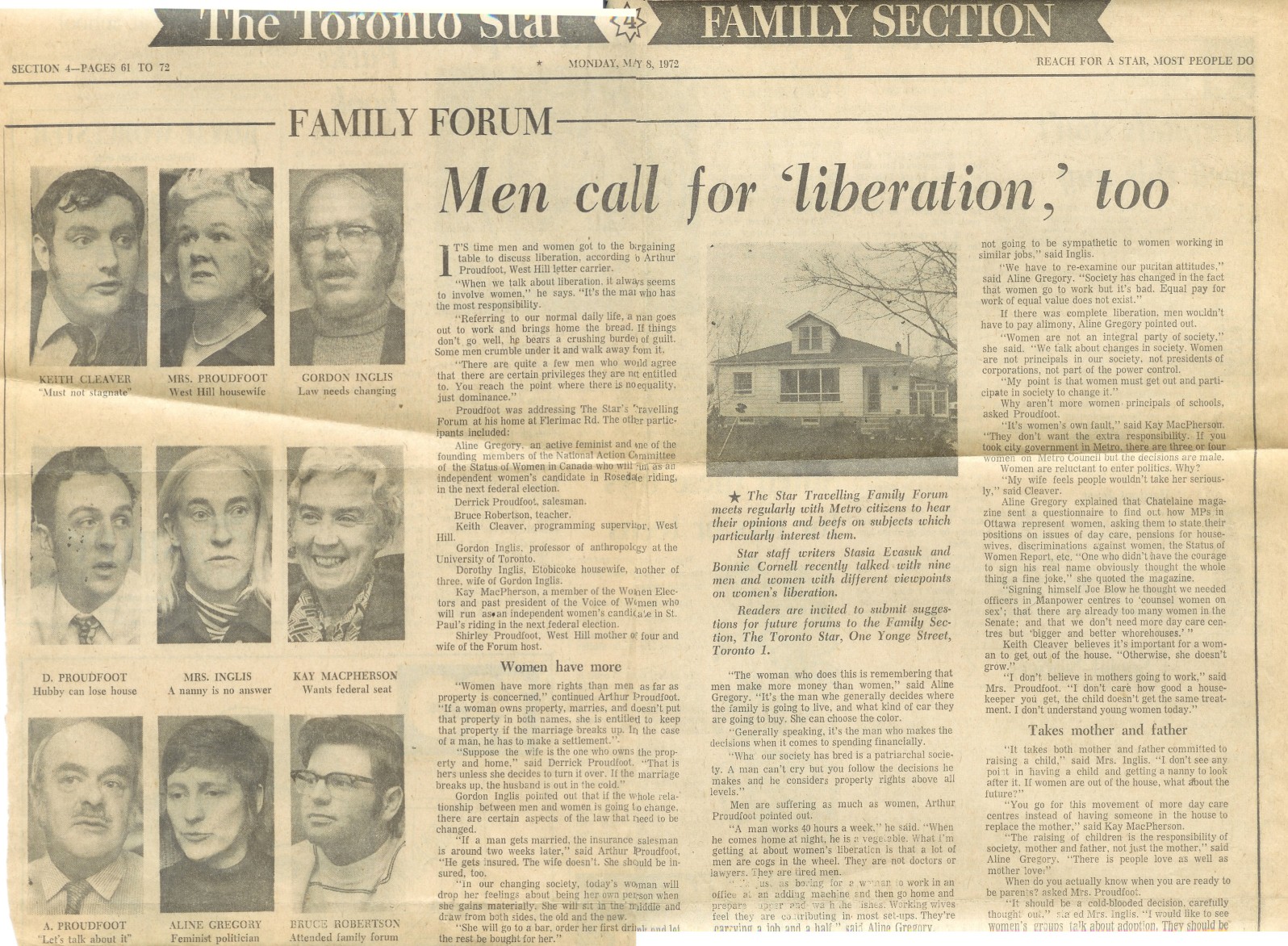 Family Forum - Men call for liberation too - Toronto Star, May 8, 1972