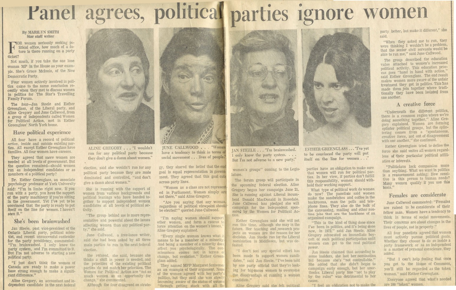 Panel agrees, political parties ignore women - Toronto Star, June 24, 1972